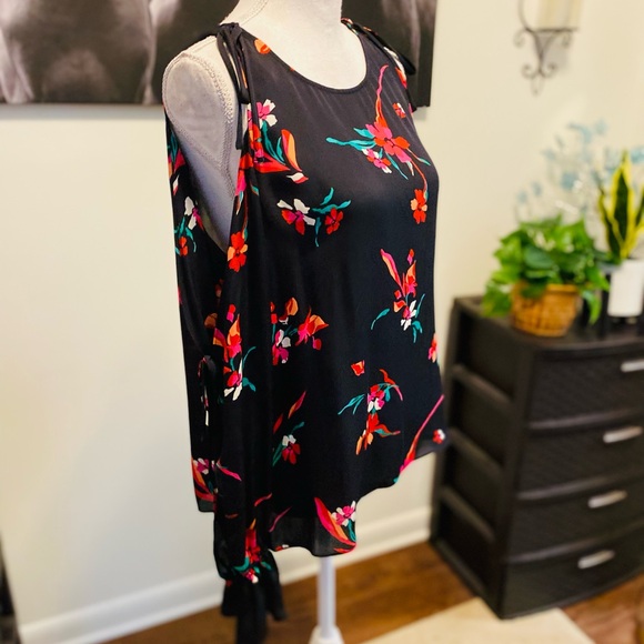 JOIE women’s 100% silk long split sleeve dark floral pullover blouse Sz L multi - Picture 2 of 7